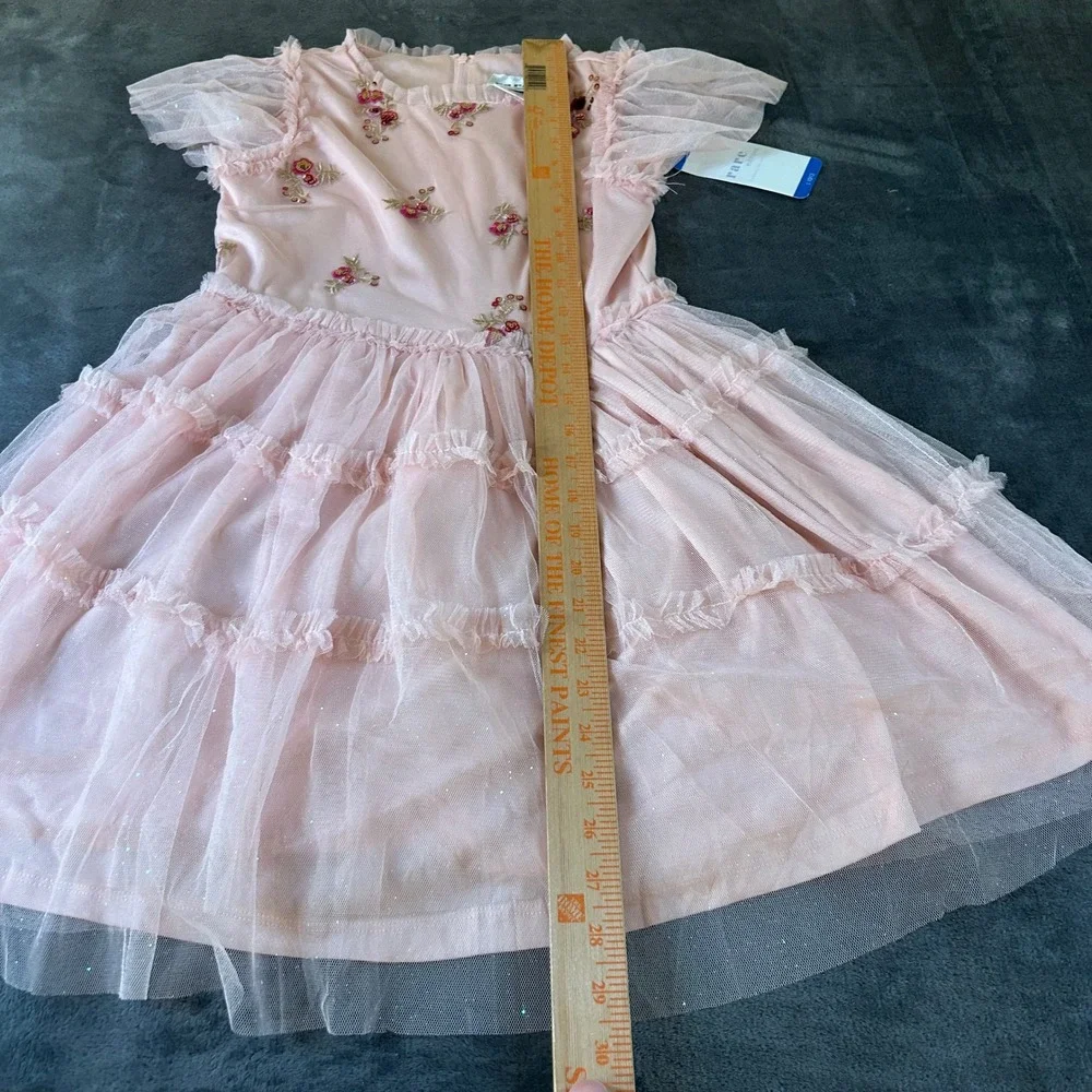 Rare Editions‎ Blush Dress Floral Embellished Tulle Ruffle Girl's Size L (10/12)